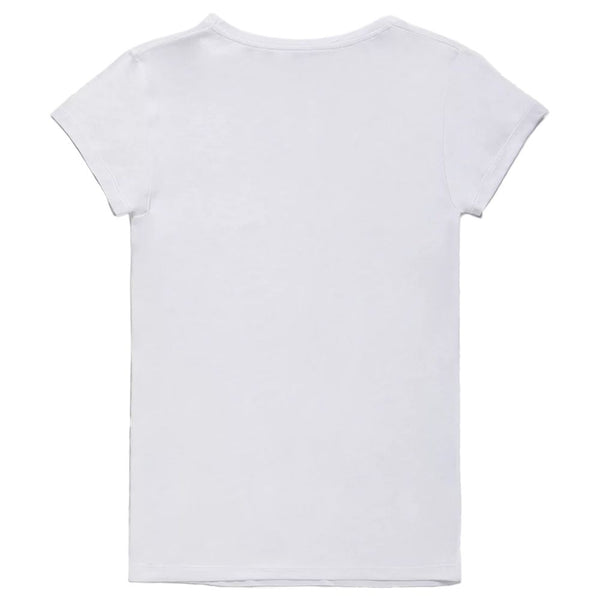 Elegante Tee de logotipo de cuello en V en blanco prístino