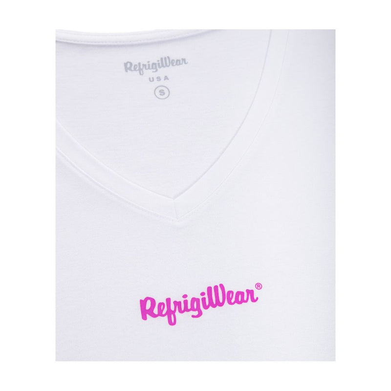 Elegante tee logo del scollo a V in bianco incontaminato