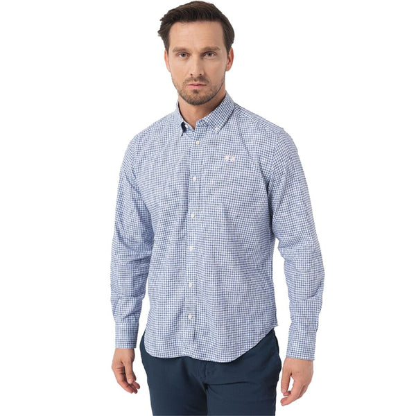 Elegante camicia di cotone a scacchi con logo ricamato