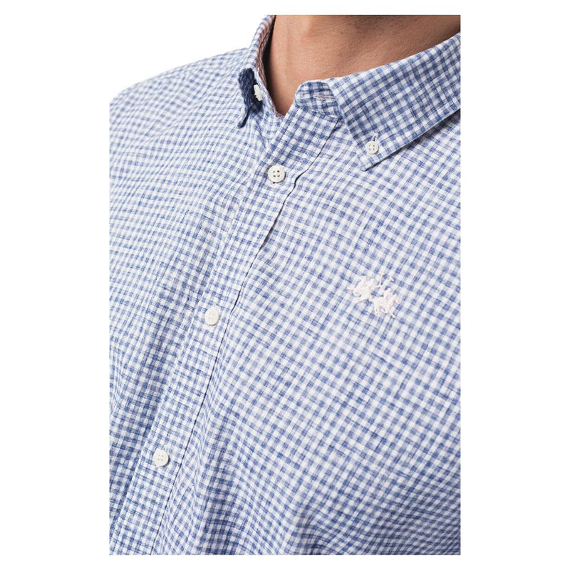 Elegante camicia di cotone a scacchi con logo ricamato