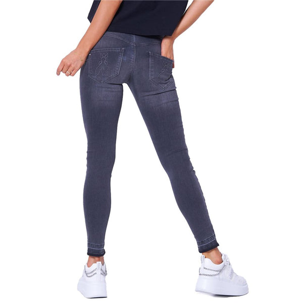 Elegantes jeggings del flaco grises de cintura alta