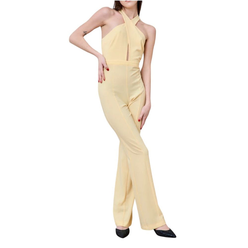 Strahlend Kanarische gelbe Stretch -Stretch -Overallkleid