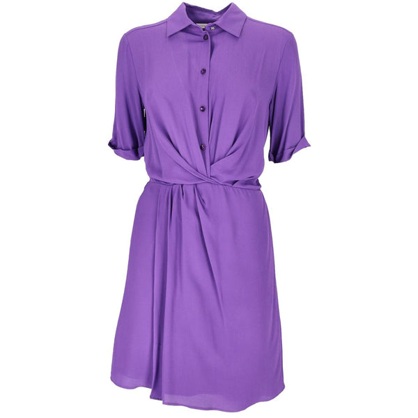 Chic Purple Flared Short Sleeve Shirt Dress