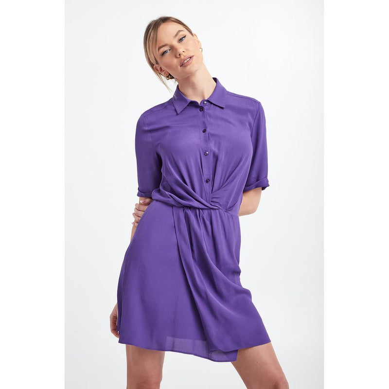 Chic Purple Flared Short Sleeve Shirt Dress