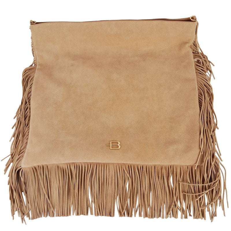 Chic Beige Wildleder -Fringe -Umhängetasche