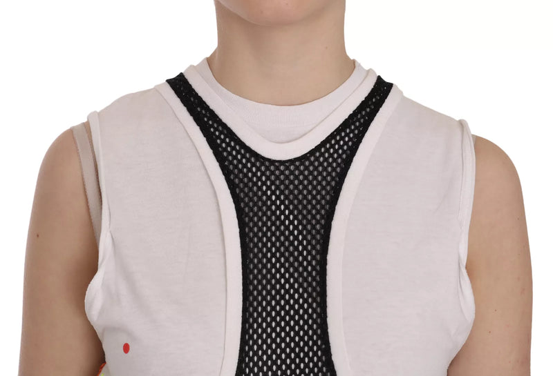 Black White Crew Neck Sleeveless Cotton Blouse