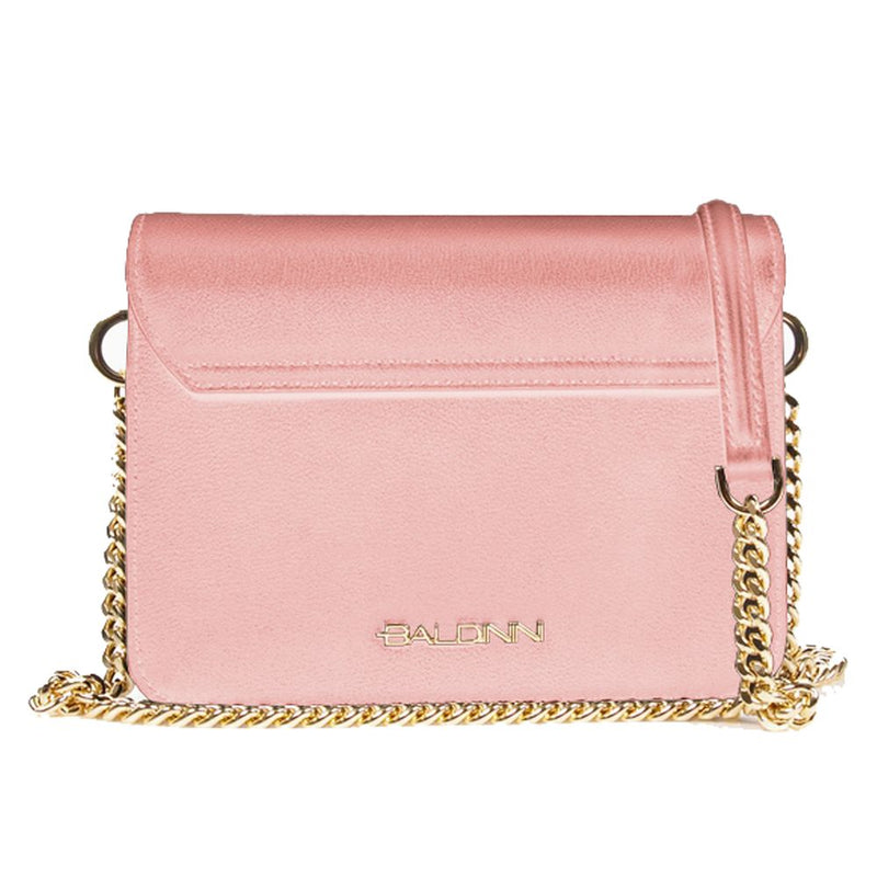 Elegante bolso de piel de pantorrilla rosa con correa de cadena