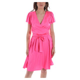 Chic Fuchsia Midi Dress with Belt Detail