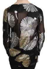 Gold Silber Seide Jacquard durch die obere Bluse sehen