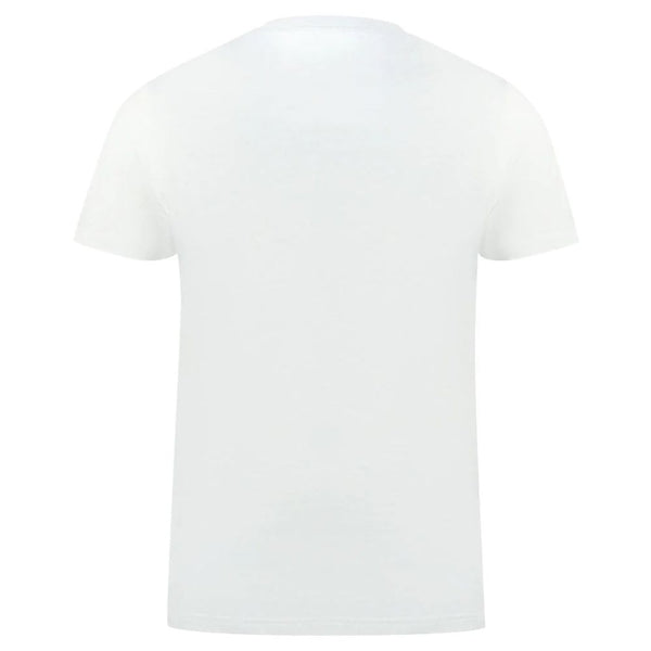 Classic White Cotton Logo Tee with Flag Detail