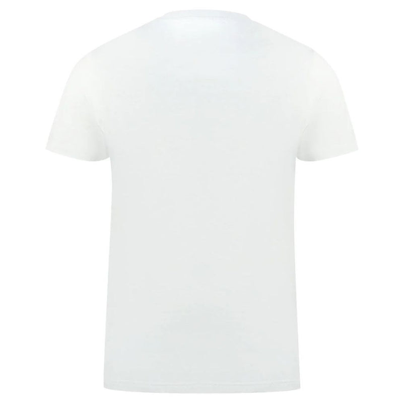 Classic White Cotton Logo Tee with Flag Detail