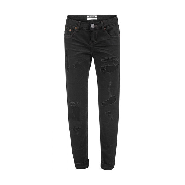 Chic Black Distreded Patched Jeans