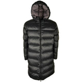 Schlanke schwarze Nylon -Down -Jacke mit Kapuze