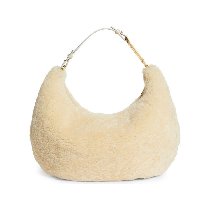 Bolso de hombro elegante de lana de lana crema