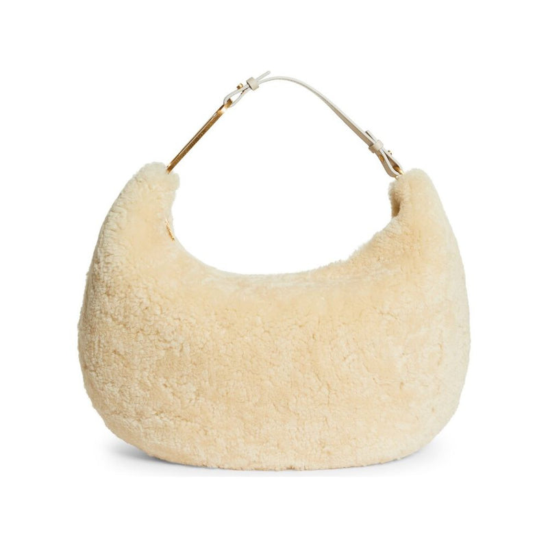 Bolso de hombro elegante de lana de lana crema