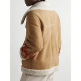 Giacca di shearling in pelle scamosciata accentata