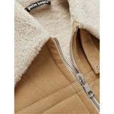 Giacca di shearling in pelle scamosciata accentata