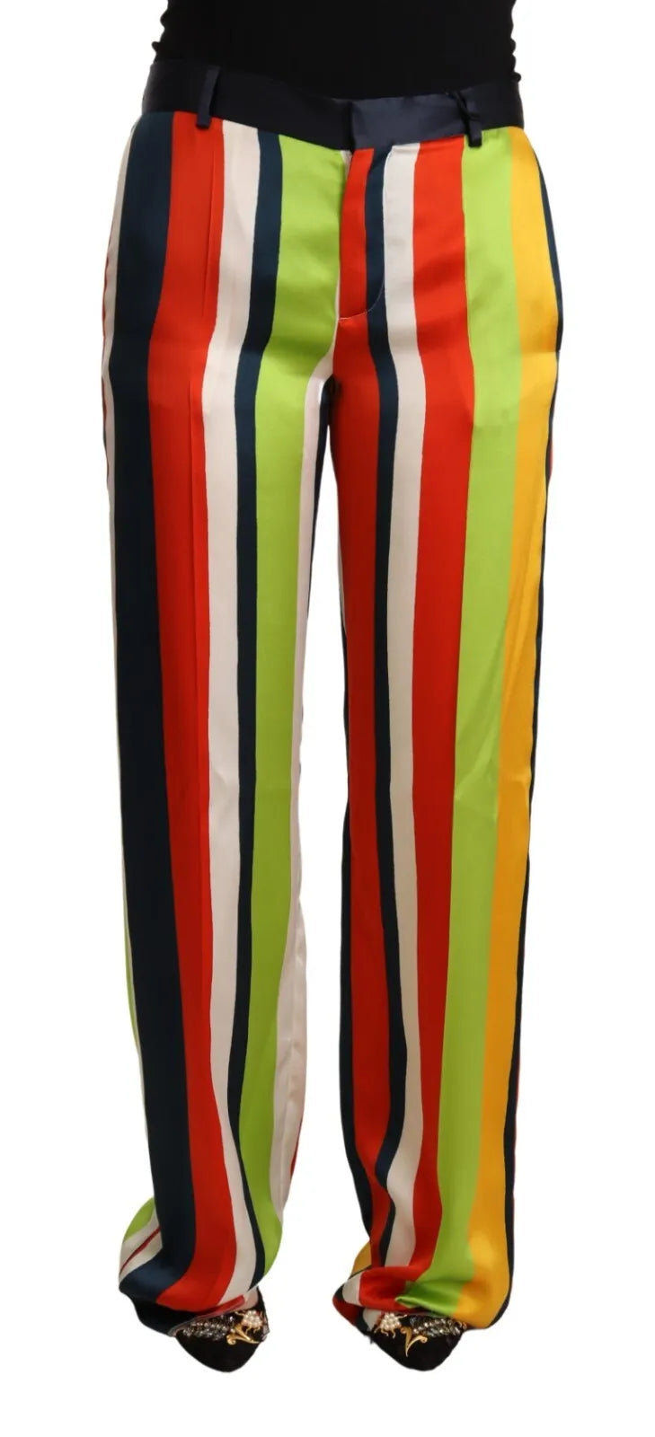 Pantalones rectos de cintura a rayas multicolor