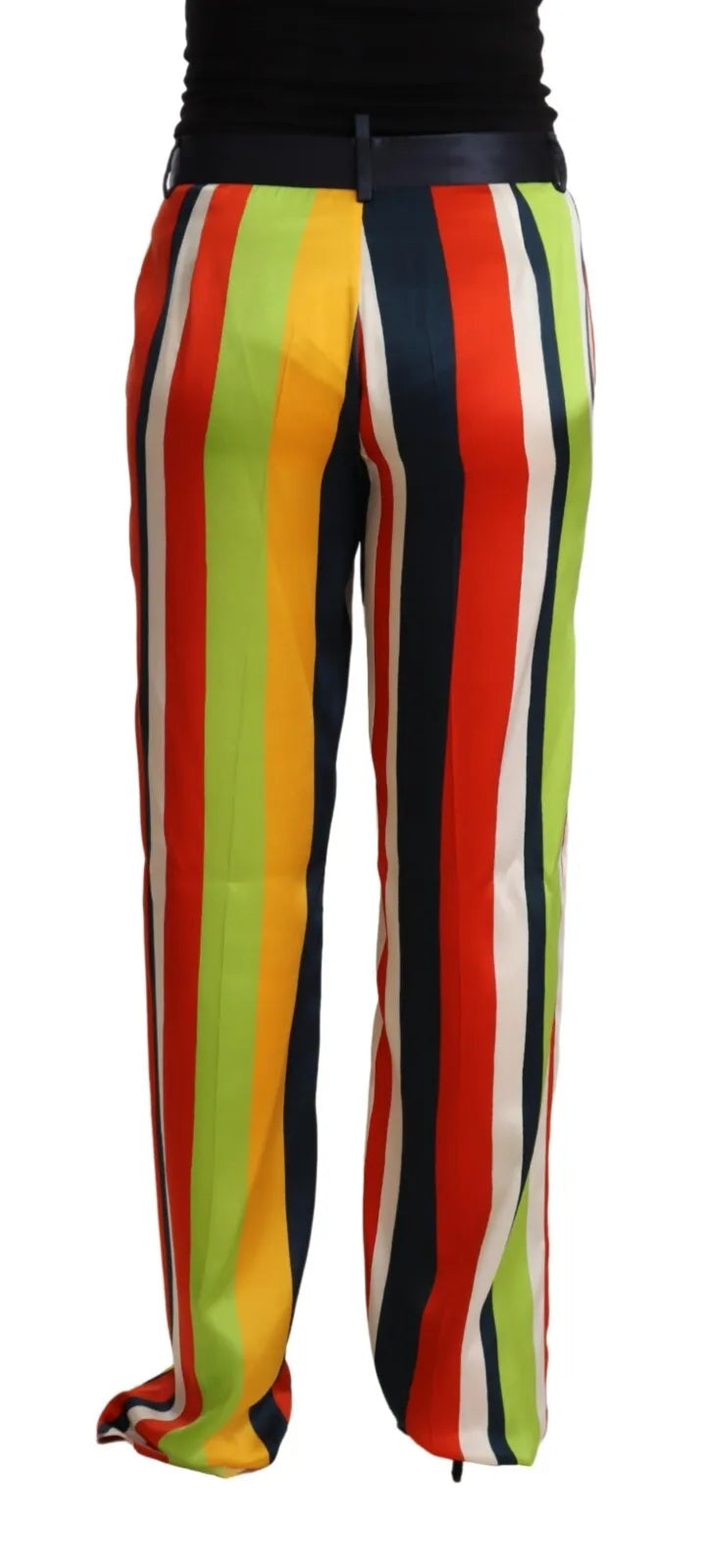 Pantalon droit à la taille moyenne à rayures multicolores