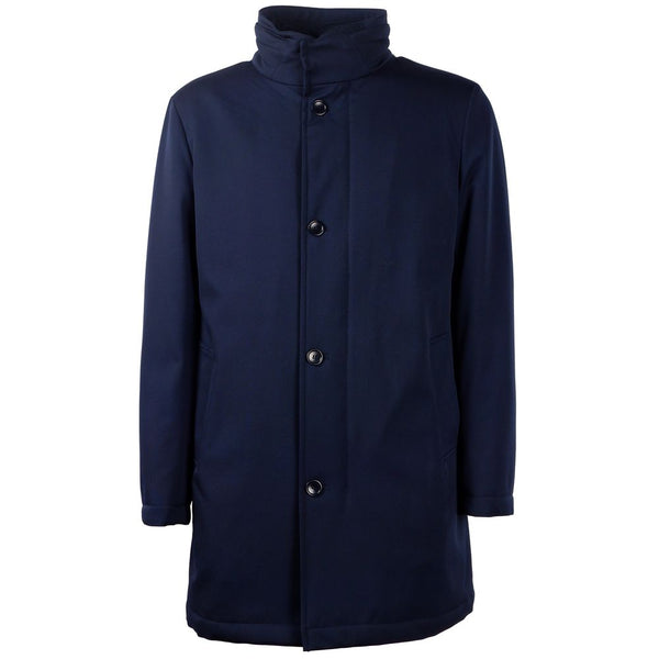 Élégant manteau de système de tempête de laine Vierge bleu