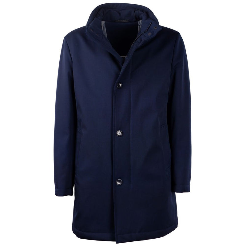 Élégant manteau de système de tempête de laine Vierge bleu