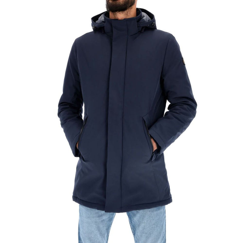 Parka acolchada azul elegante con capucha extraíble