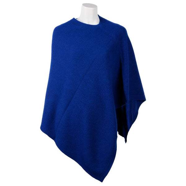 Elegante poncho de cachemir en V en azul