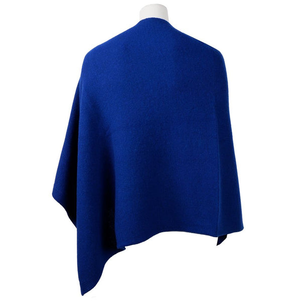 Elegante poncho de cachemir en V en azul