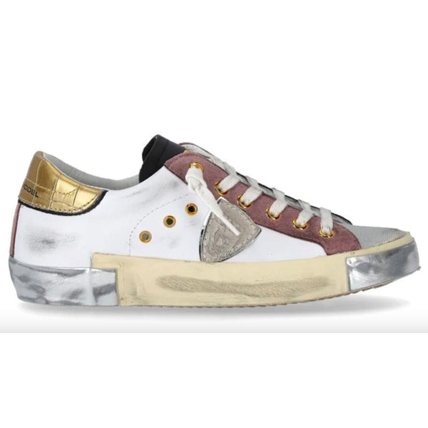 Eleganti sneaker in pelle bianca con accenti in pelle scamosciata