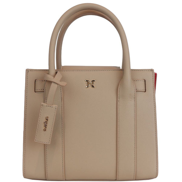 Elegante borsa a tracolla in pelle beige con design fisarmonica