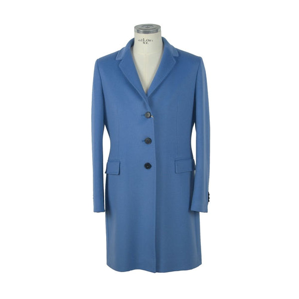 Elegante cappotto azzurro di lana vergine