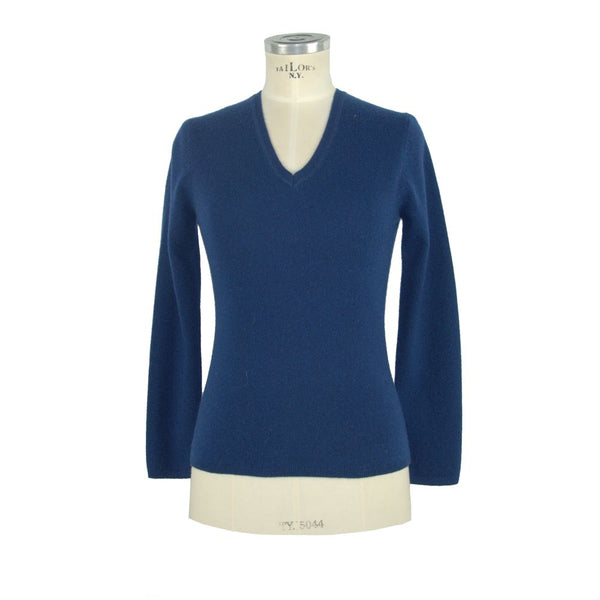 Eleganter V-Ausschnitt-Kaschmirpullover in Blau