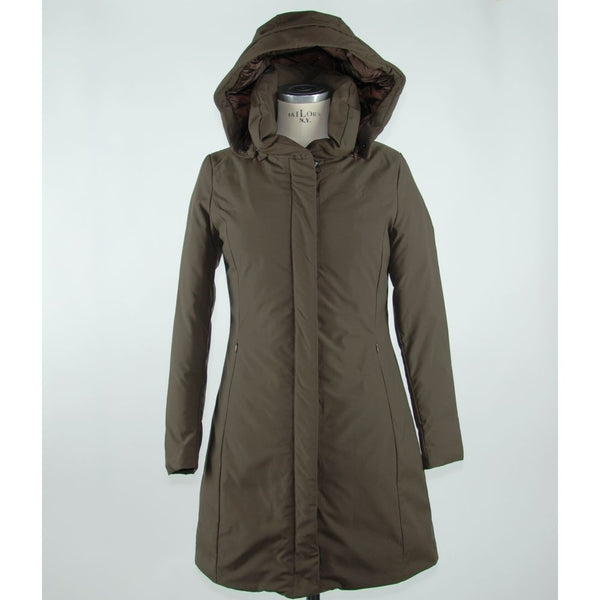 Elegante braune Polygonjacke mit Kapuze