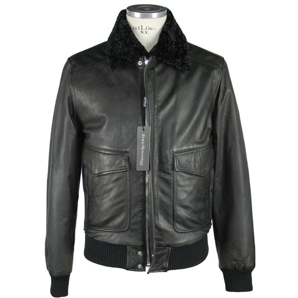 Elegante giacca zip in pelle nera