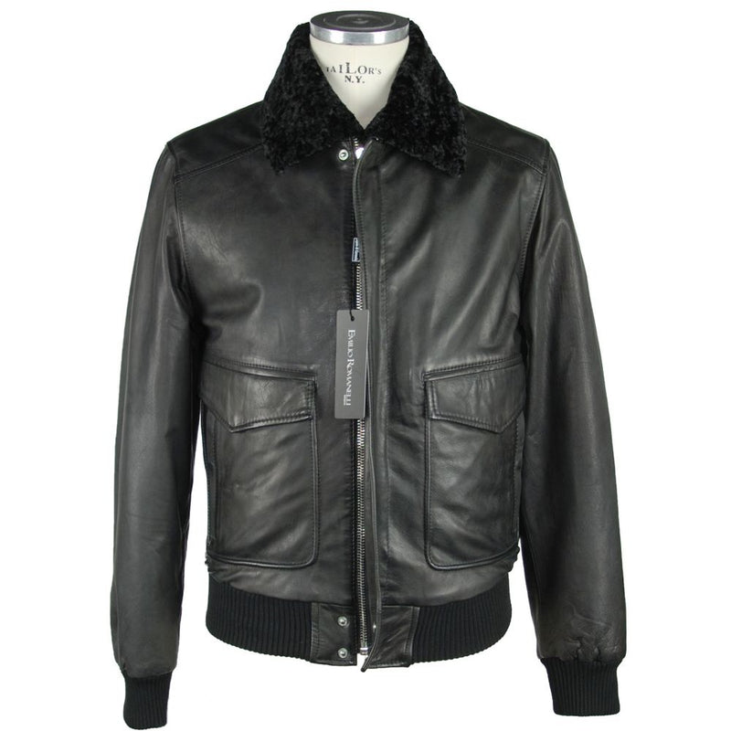 Elegante giacca zip in pelle nera