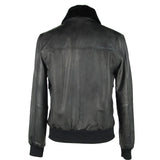 Elegante giacca zip in pelle nera