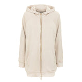 Sweat à capuche beige à imprimé à l'arrière floral pour femmes