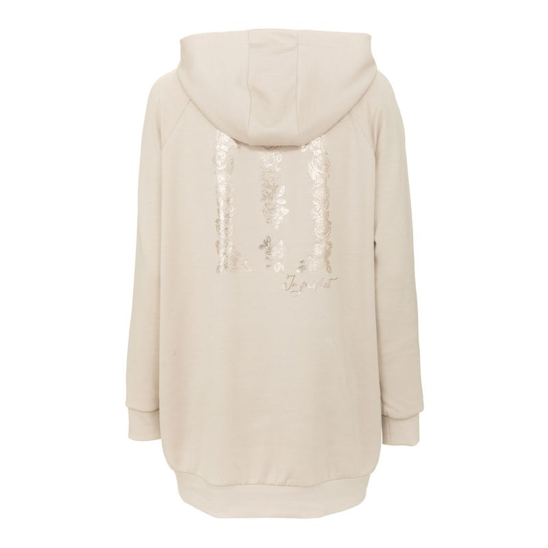 Sweat à capuche beige à imprimé à l'arrière floral pour femmes