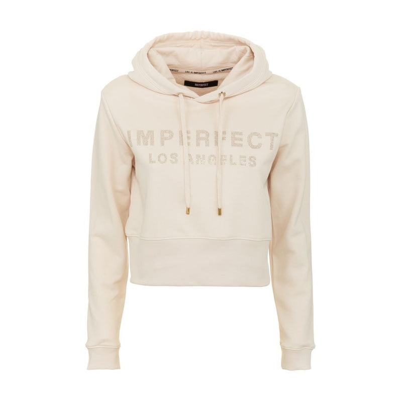 Sudadera con capucha de logotipo de dhinestone beige