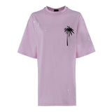 Chic Pink Baumwoll-T-Shirt-Kleid mit einzigartigen Drucken