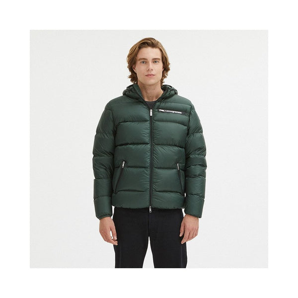 Elegante chaqueta de invierno con capucha verde oscuro