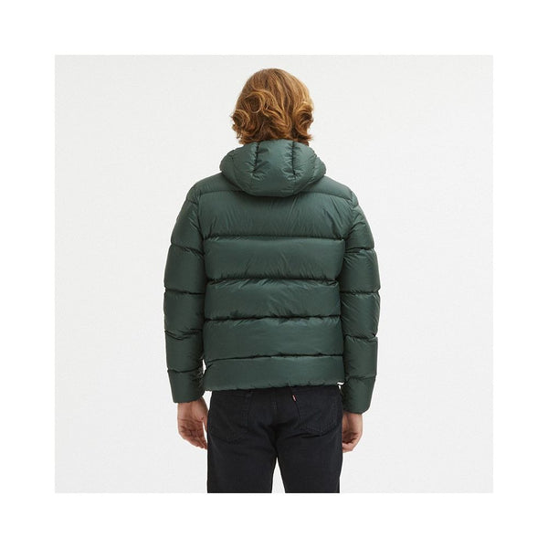 Elegante chaqueta de invierno con capucha verde oscuro