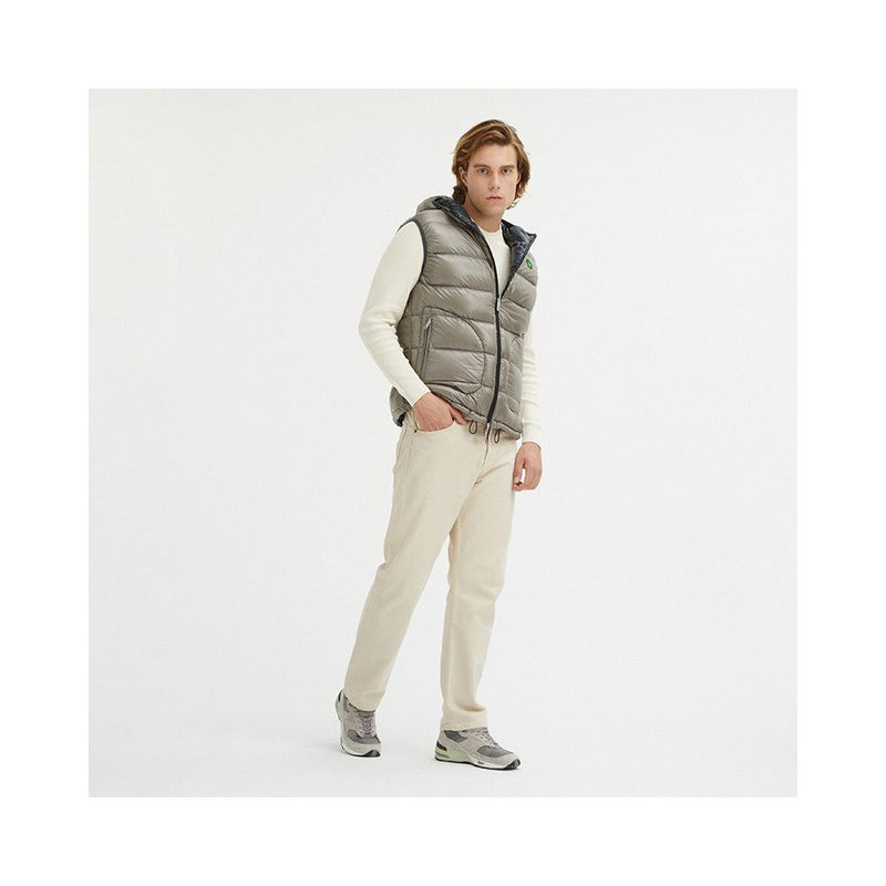 Reversible Goose Down Hooded Vest in Gray