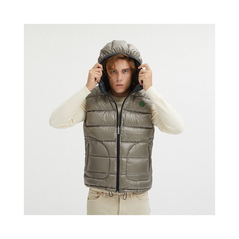 Gilet à capuche réversible à l'oie en gris