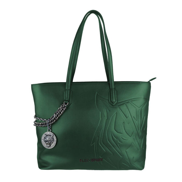 Bolsa de hombro verde oscuro eco-chic con detalle de cadena