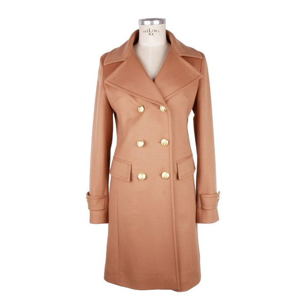 Elegant Beige Wool Coat with Golden Buttons