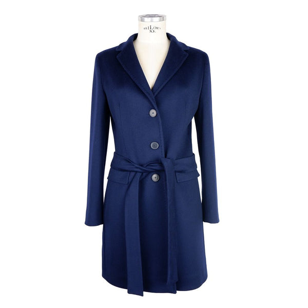 Elegante cappotto blu da donna in lana di lana