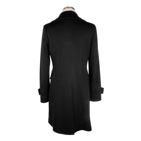 Élégant manteau en laine noire avec boutons en or