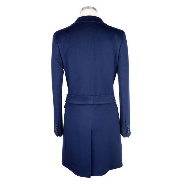 Elegante cappotto blu da donna in lana di lana