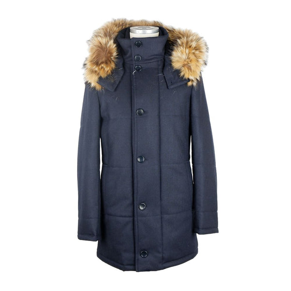 Elegante blaue Woll-Cashmere-gepolsterte Jacke